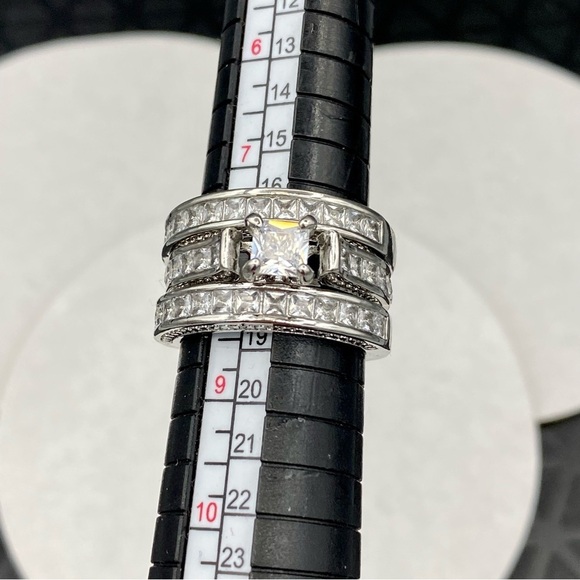 Sterling Silver Wedding Engagement 3 Piece Ring Set - Picture 13 of 13